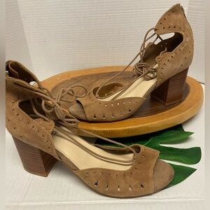 Nine West Jinxed Peep Toe Lace Up Block Heels